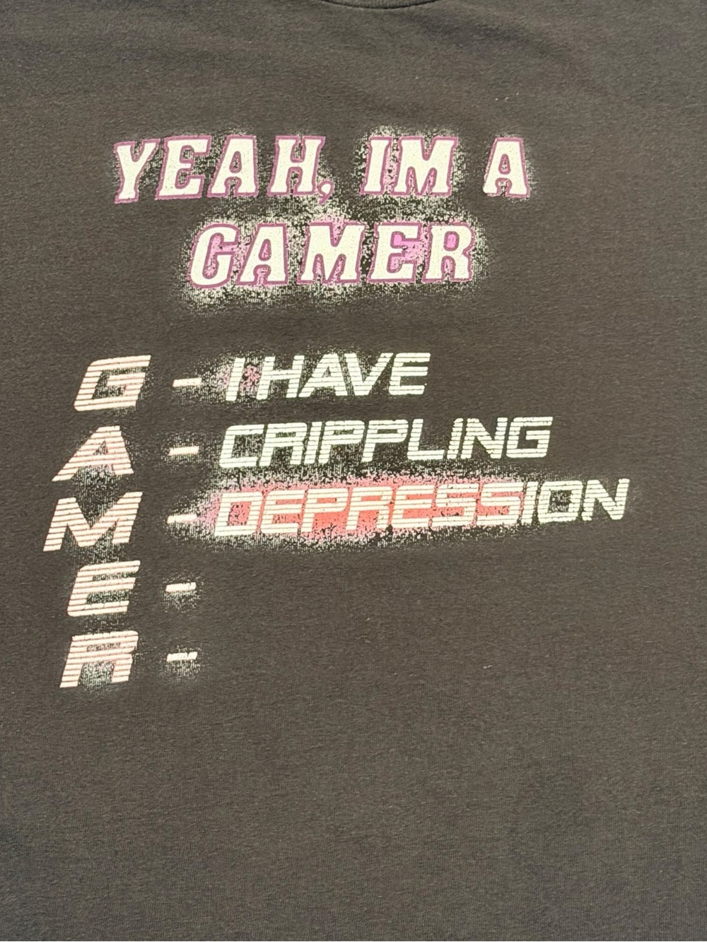 Vintage 2010s I’m a Gamer Crippling Depression Funny Novelty Tee Emo Small
